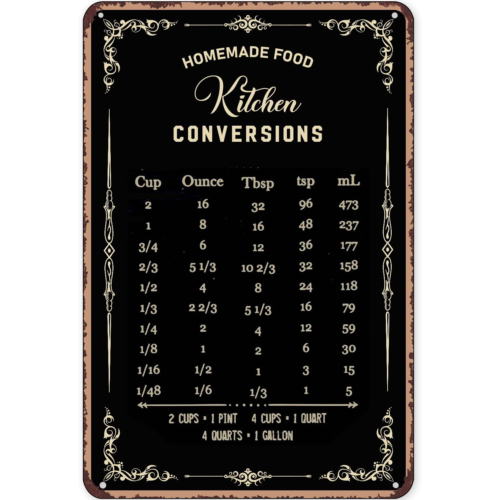 Kitchen Baking Conversion Chart - Rustik Teneke Tabela Dekoru Pişirme Tabelaları